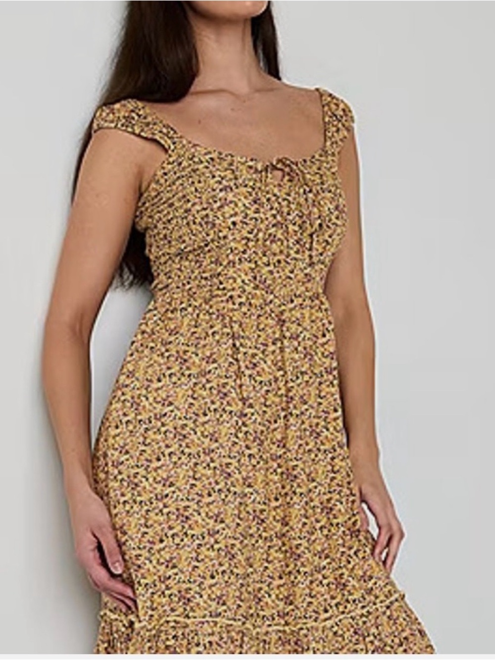 Arizona Jean Company Yellow Floral Midi Dress with Smocked Bodice XS - Picture 2 of 8